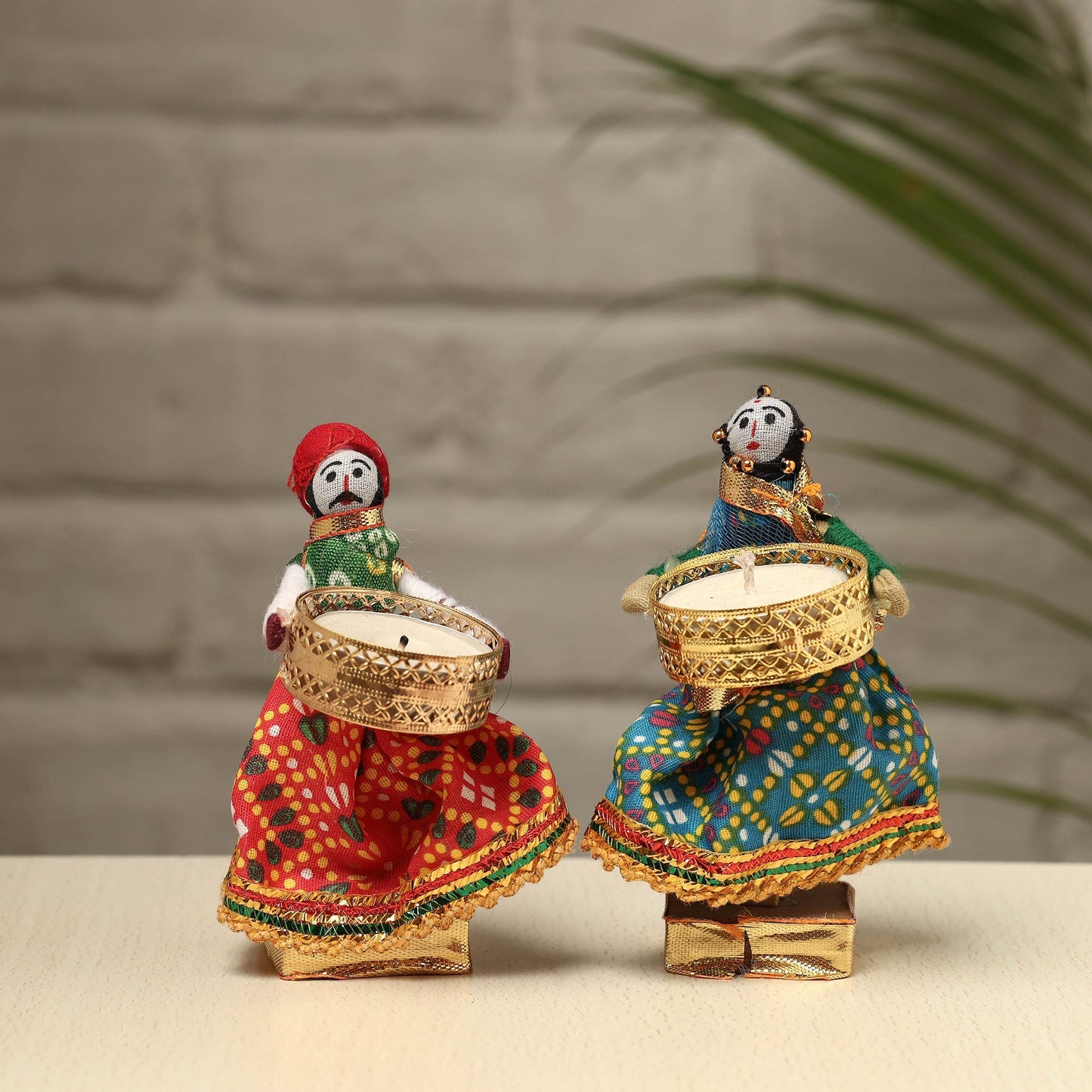 Rajasthani Puppet Couple Handmade Tealight Candle Holders (Set of 2)