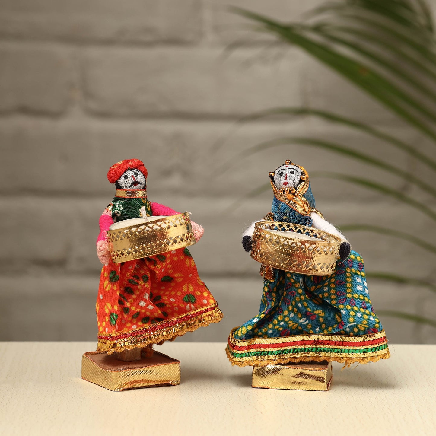 Rajasthani Puppet Couple Handmade Tealight Candle Holders (Set of 2)