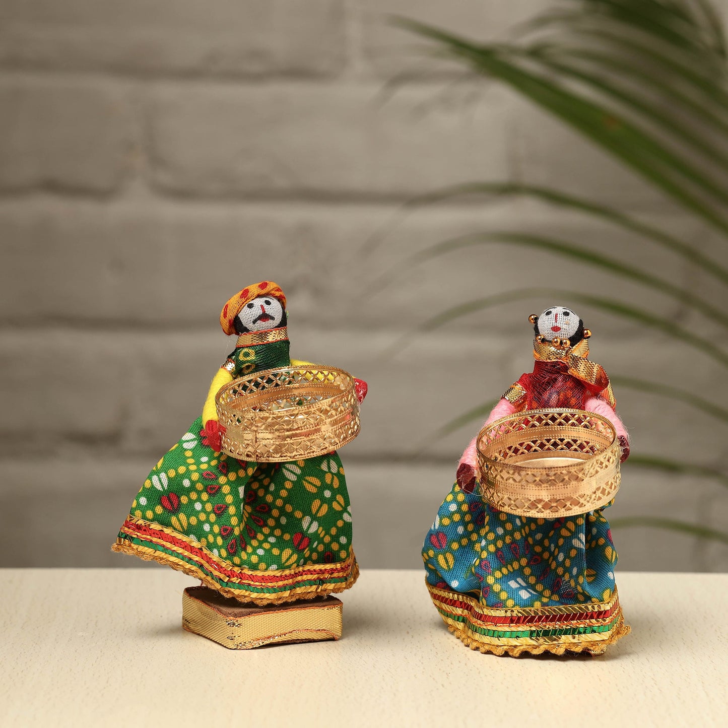 Rajasthani Puppet Couple Handmade Tealight Candle Holders (Set of 2)