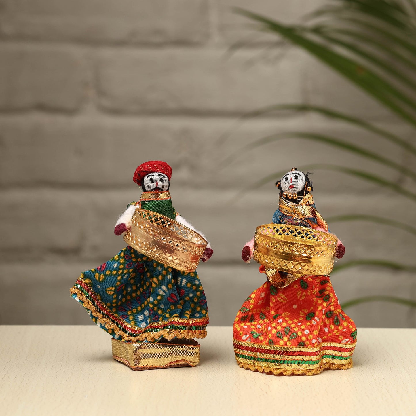 Rajasthani Puppet Couple Handmade Tealight Candle Holders (Set of 2)