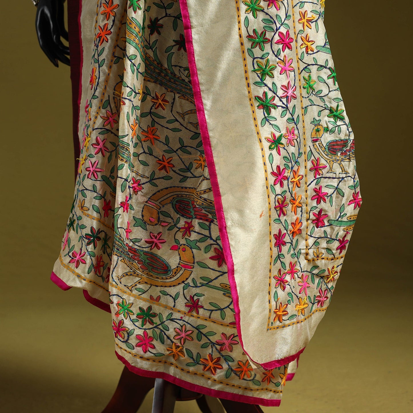 Ranihati madhubani chapa work chanderi silk hand embroidery