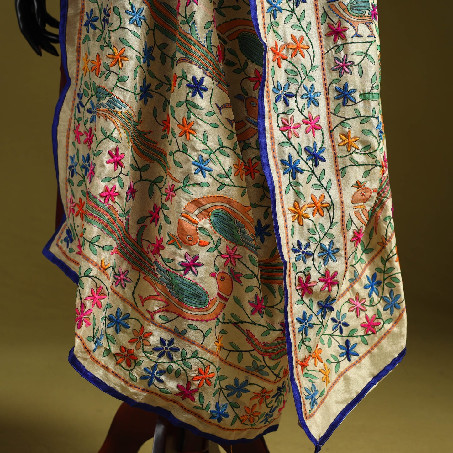 Ranihati madhubani chapa work chanderi silk hand embroidery