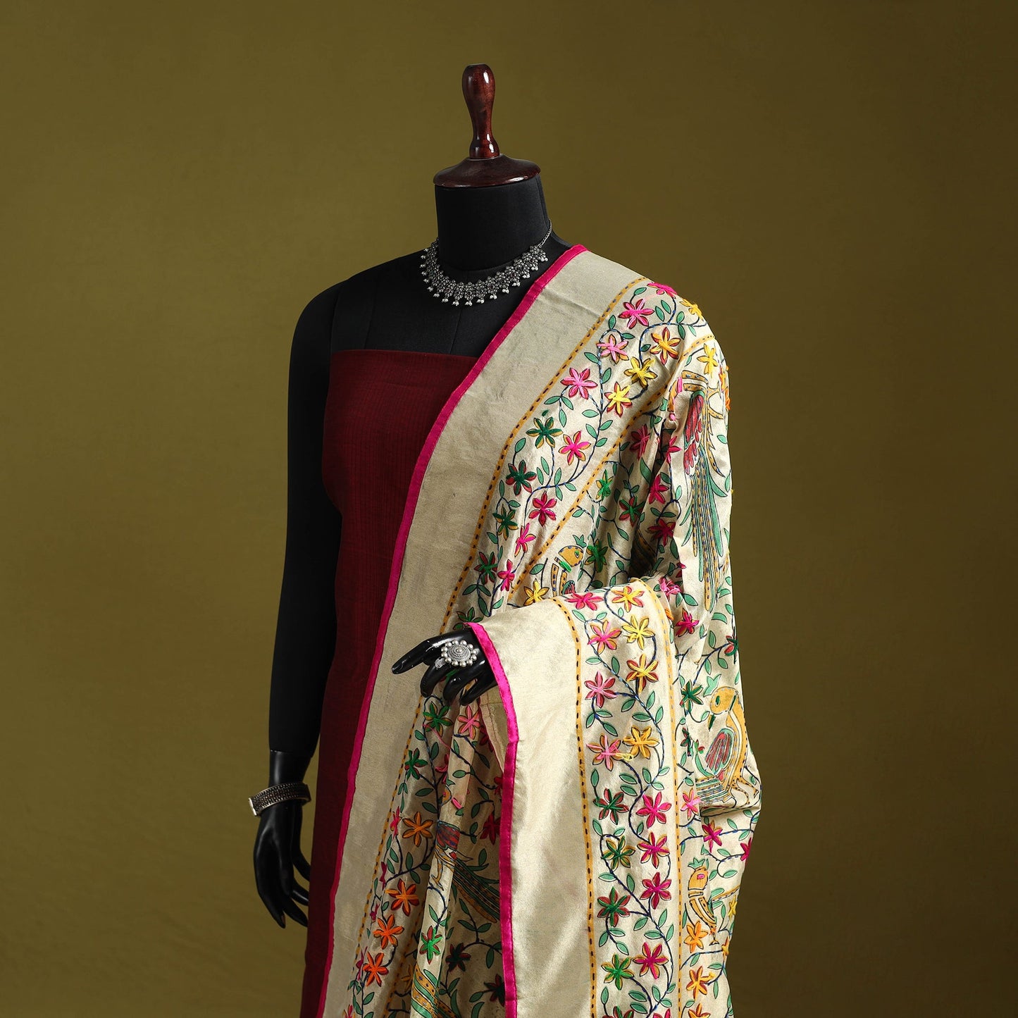 Ranihati madhubani chapa work chanderi silk hand embroidery