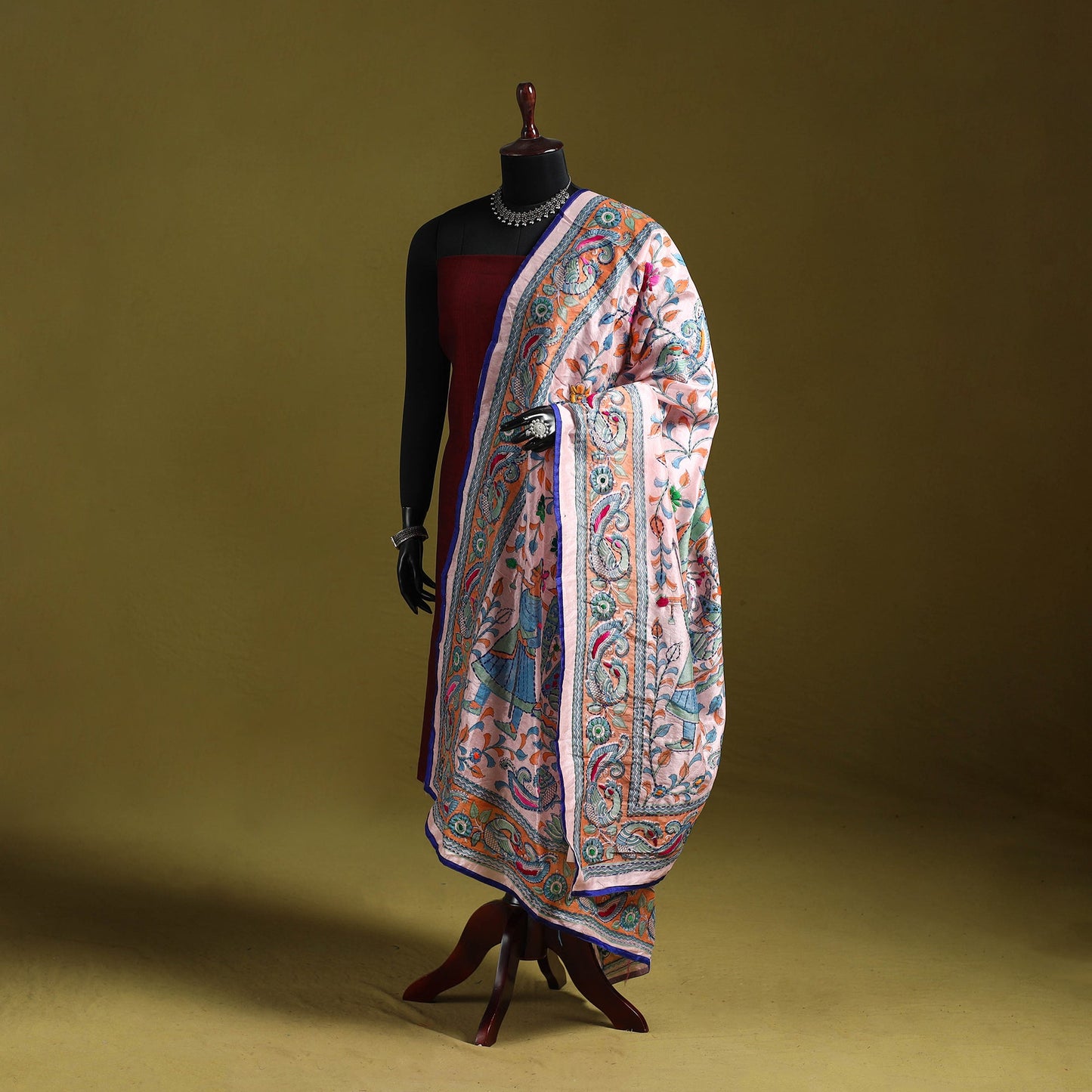 Ranihati madhubani chapa work chanderi silk hand embroidery