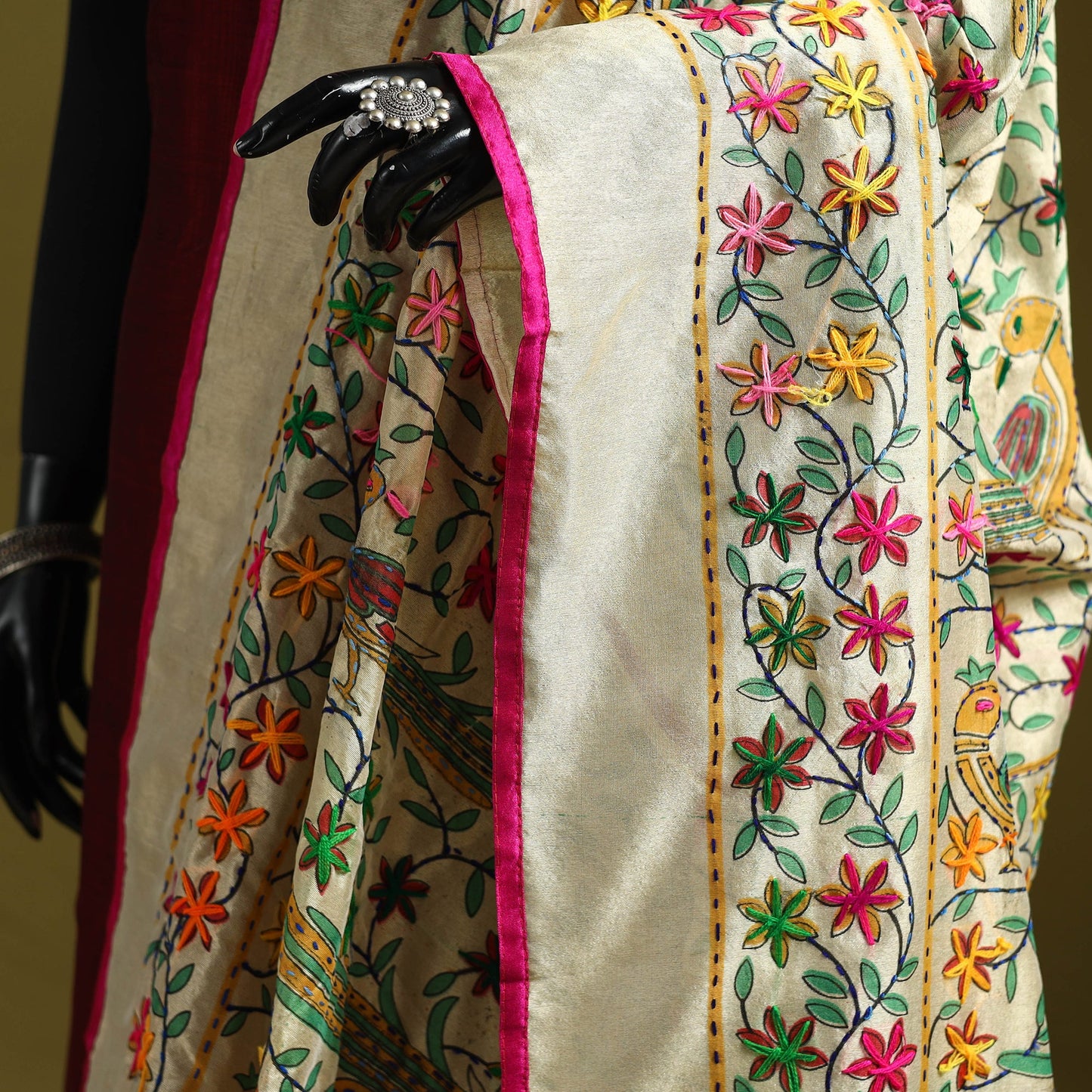 Ranihati madhubani chapa work chanderi silk hand embroidery