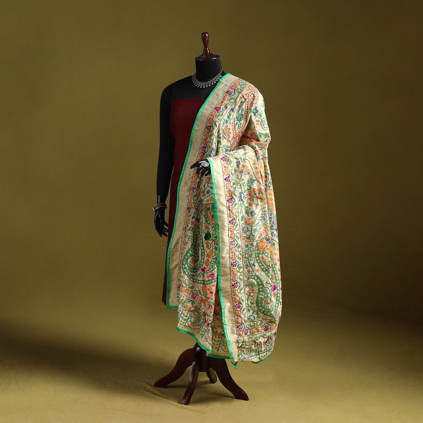 Ranihati madhubani chapa work chanderi silk hand embroidery