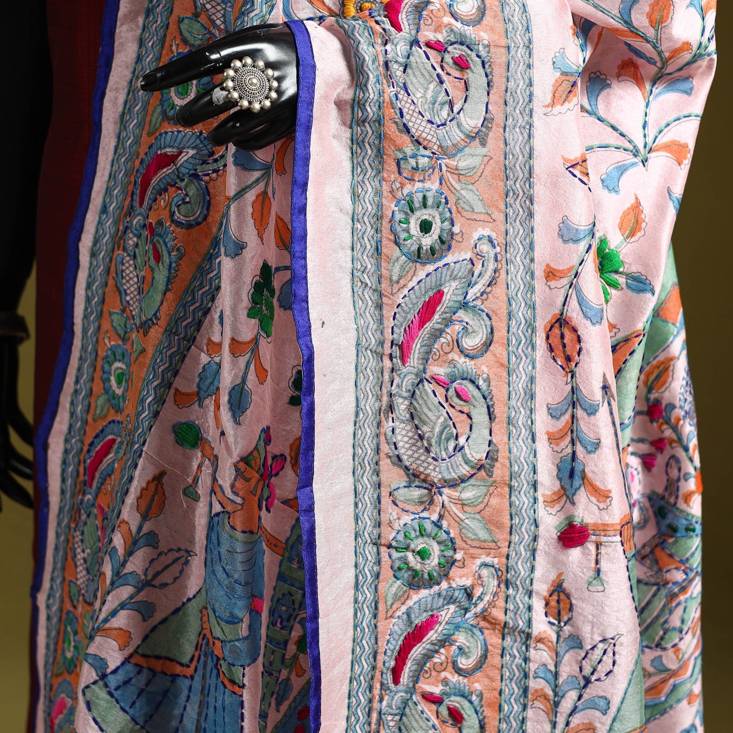 Ranihati madhubani chapa work chanderi silk hand embroidery