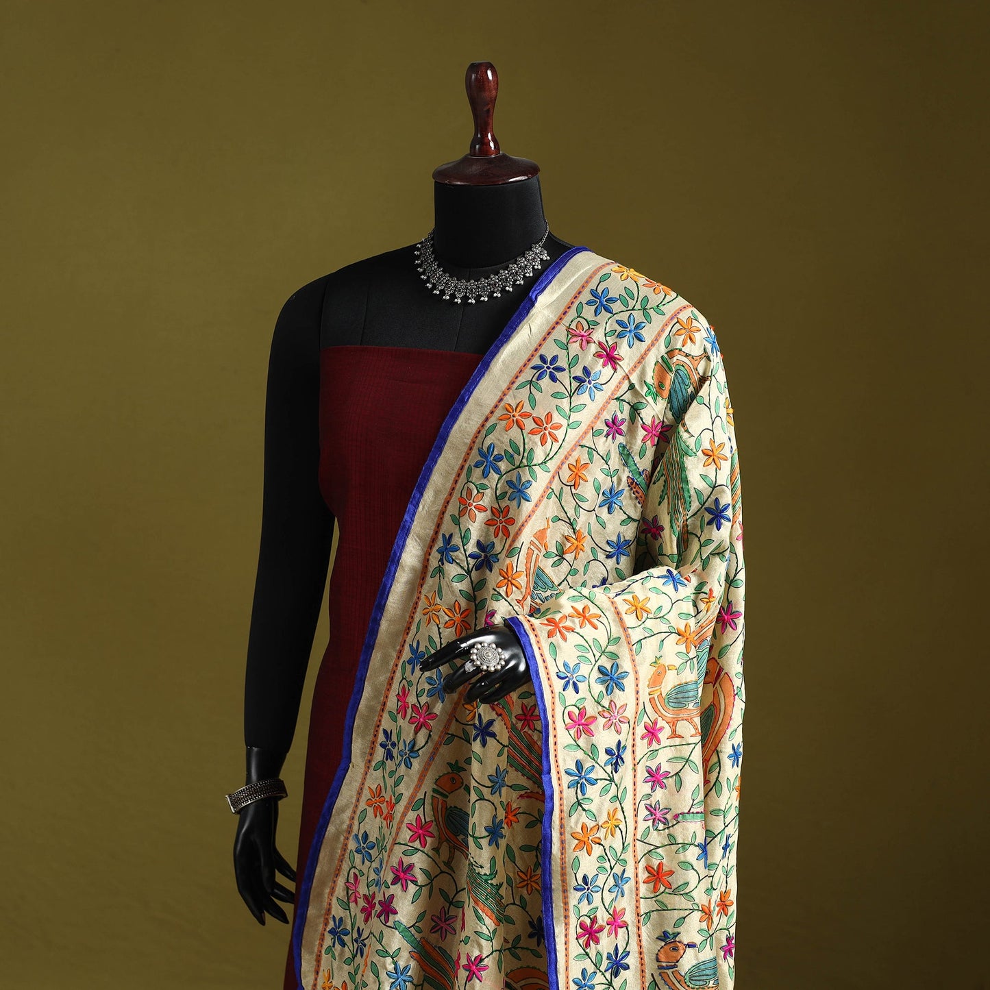 Ranihati madhubani chapa work chanderi silk hand embroidery