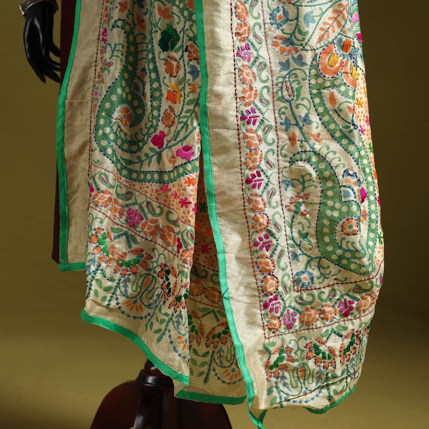 Ranihati madhubani chapa work chanderi silk hand embroidery