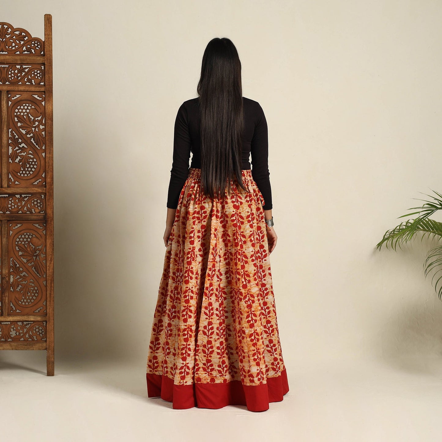 Red 24 Kali Patchwork Batik Print Cotton Long Skirt