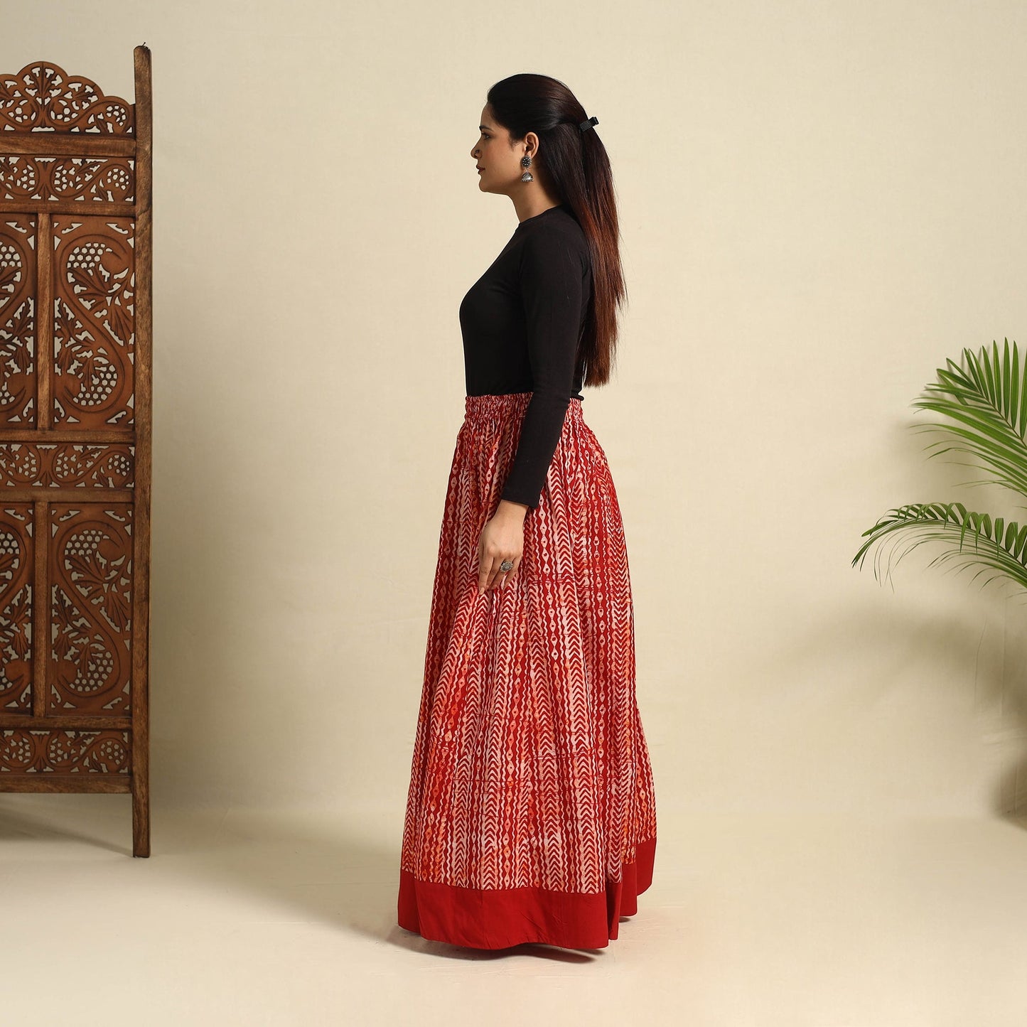 Buy 24 Kali Red Patchwork Batik Print Cotton Long Skirt