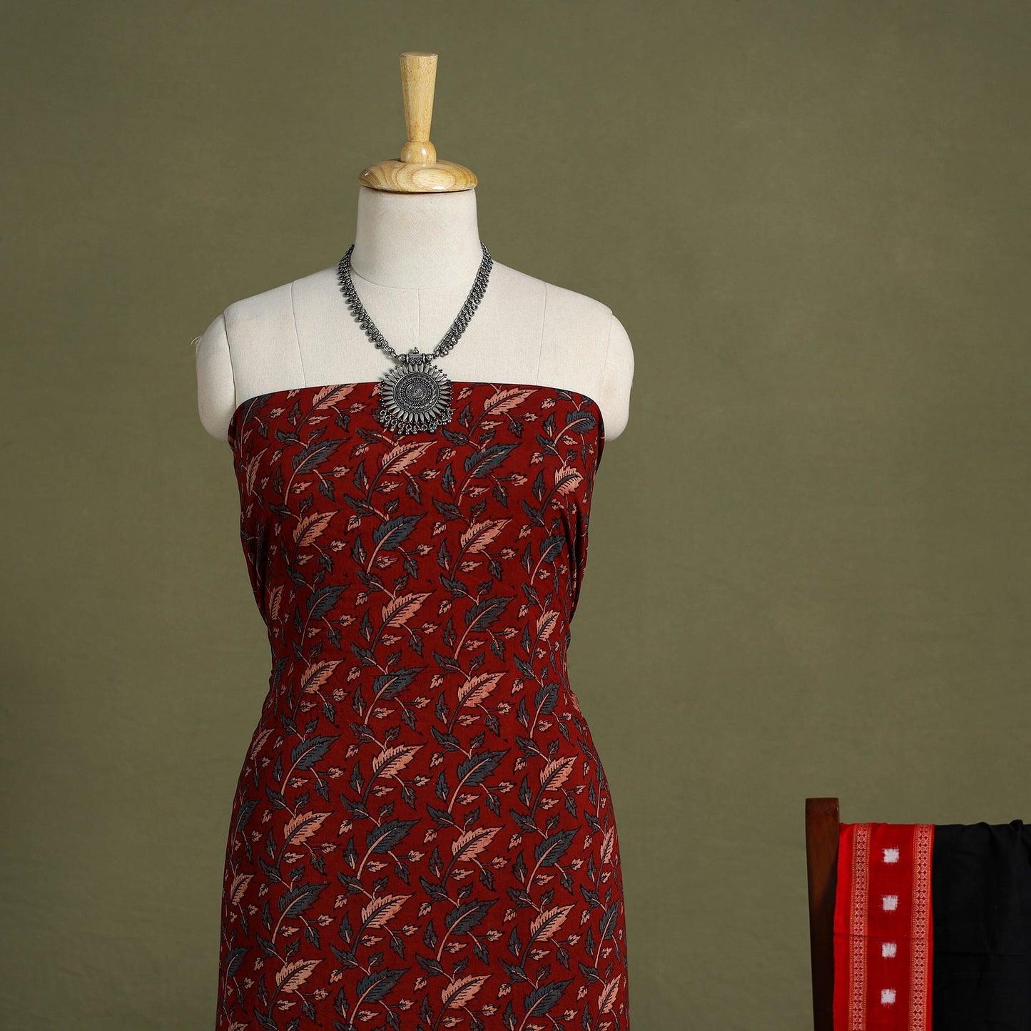 Red 2pc Cotton Ajrakh Print Kurta with Ikat Dupatta