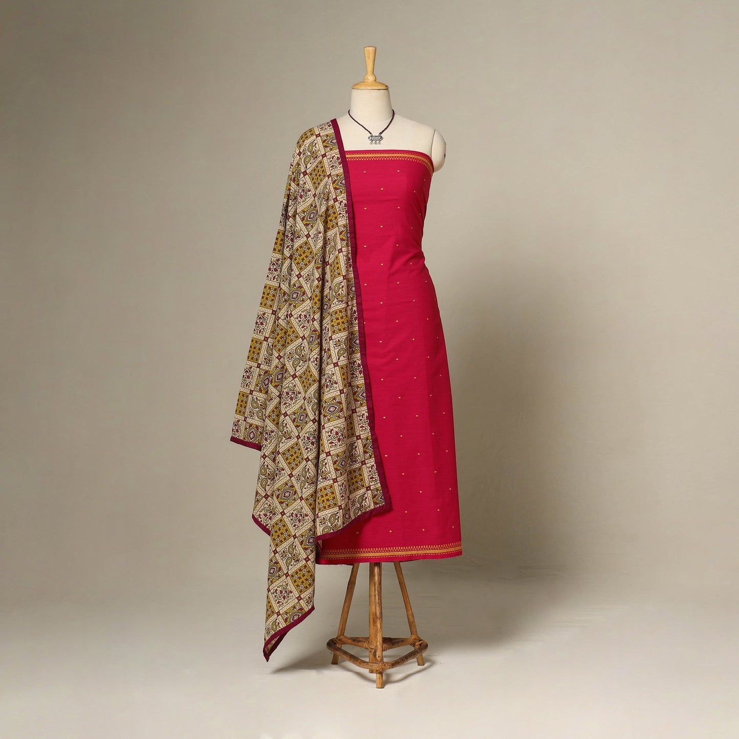 Red - 2pc cotton unstitched jacquard dress material
