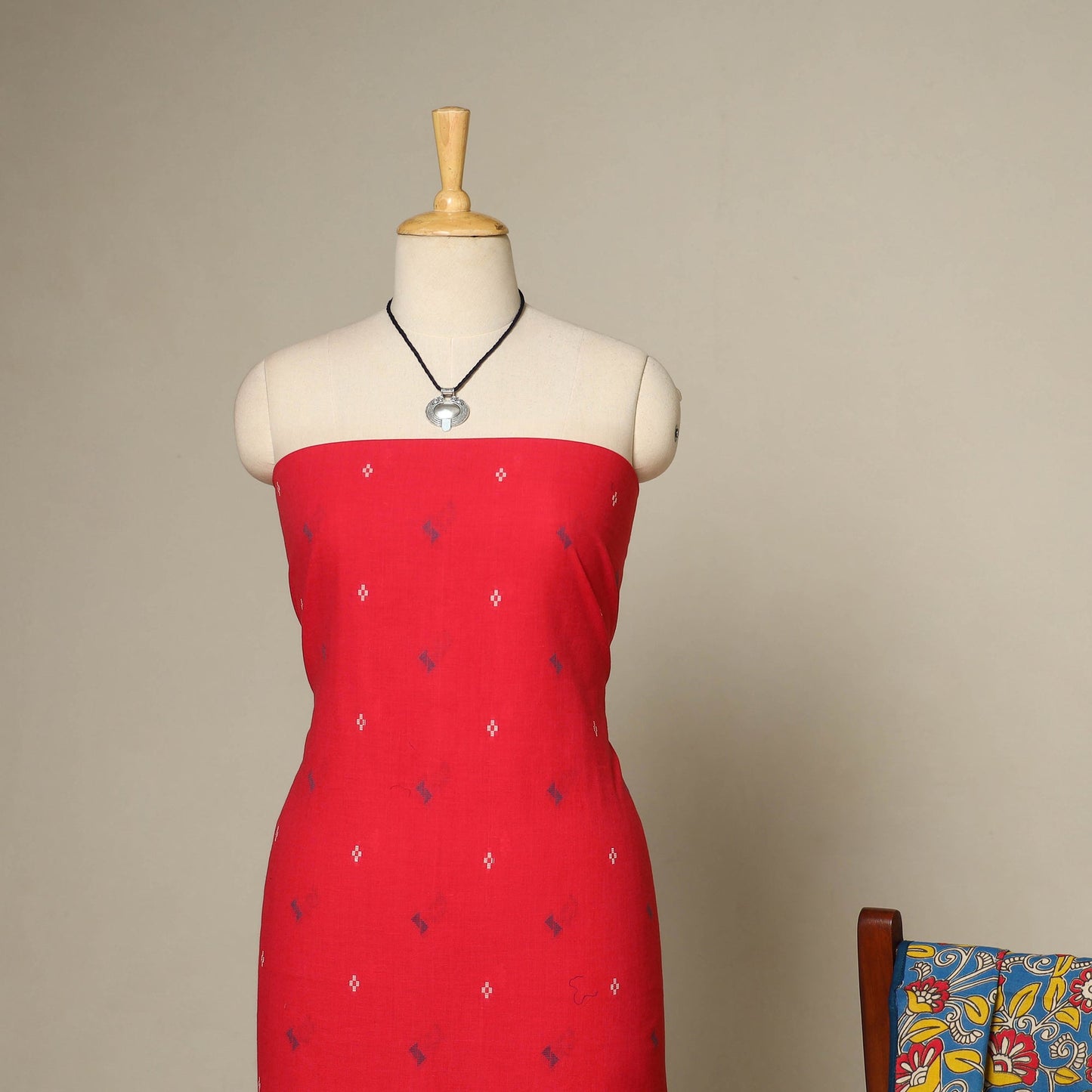 Red - 2pc cotton unstitched jacquard dress material