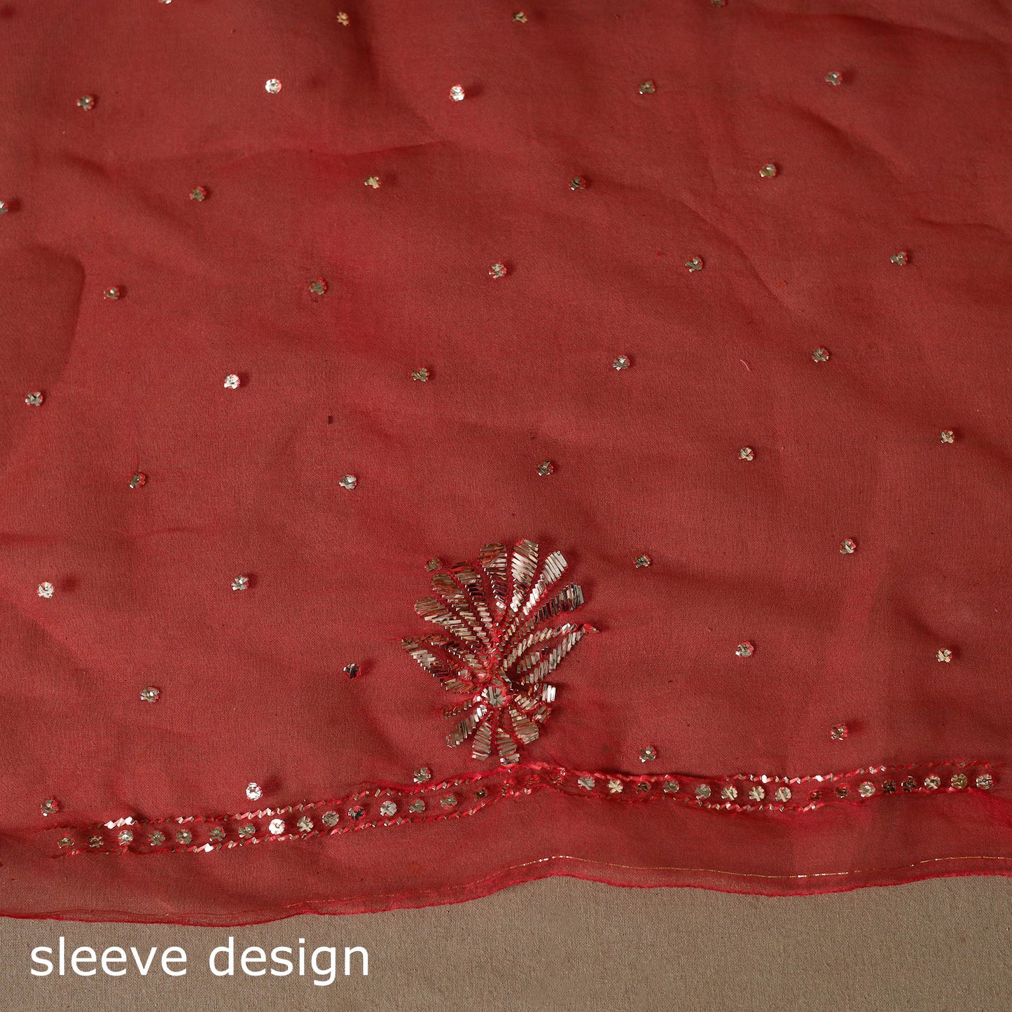 Red - 2pc organza silk unstitched mukaish handwork dress