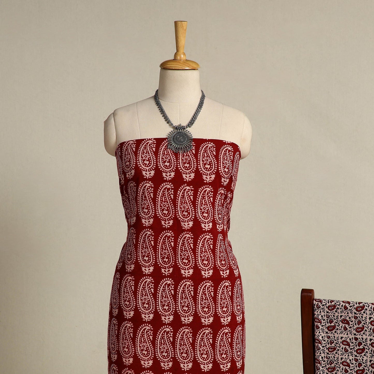 Red 3pc Bagh Print Cotton Dress Material Set
