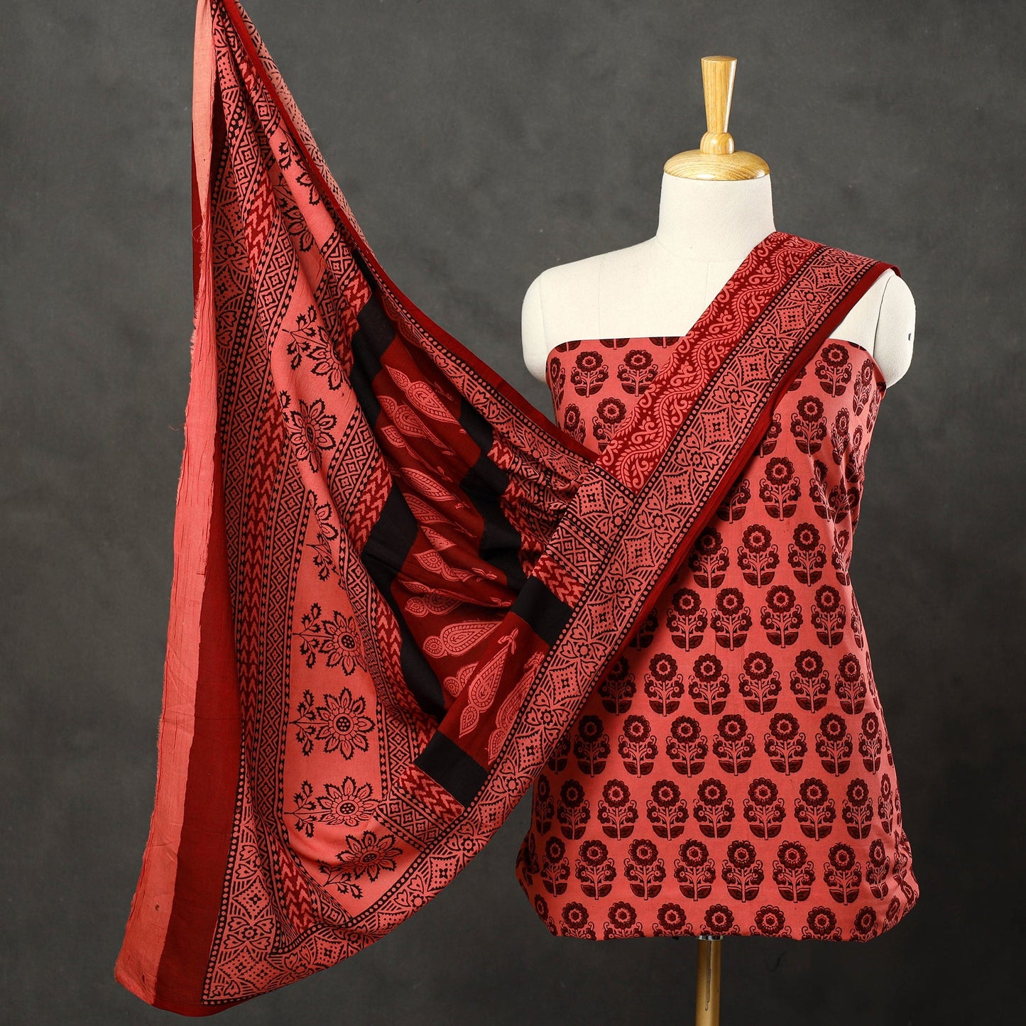 3pc Bagh Print Cotton Dress Material Set