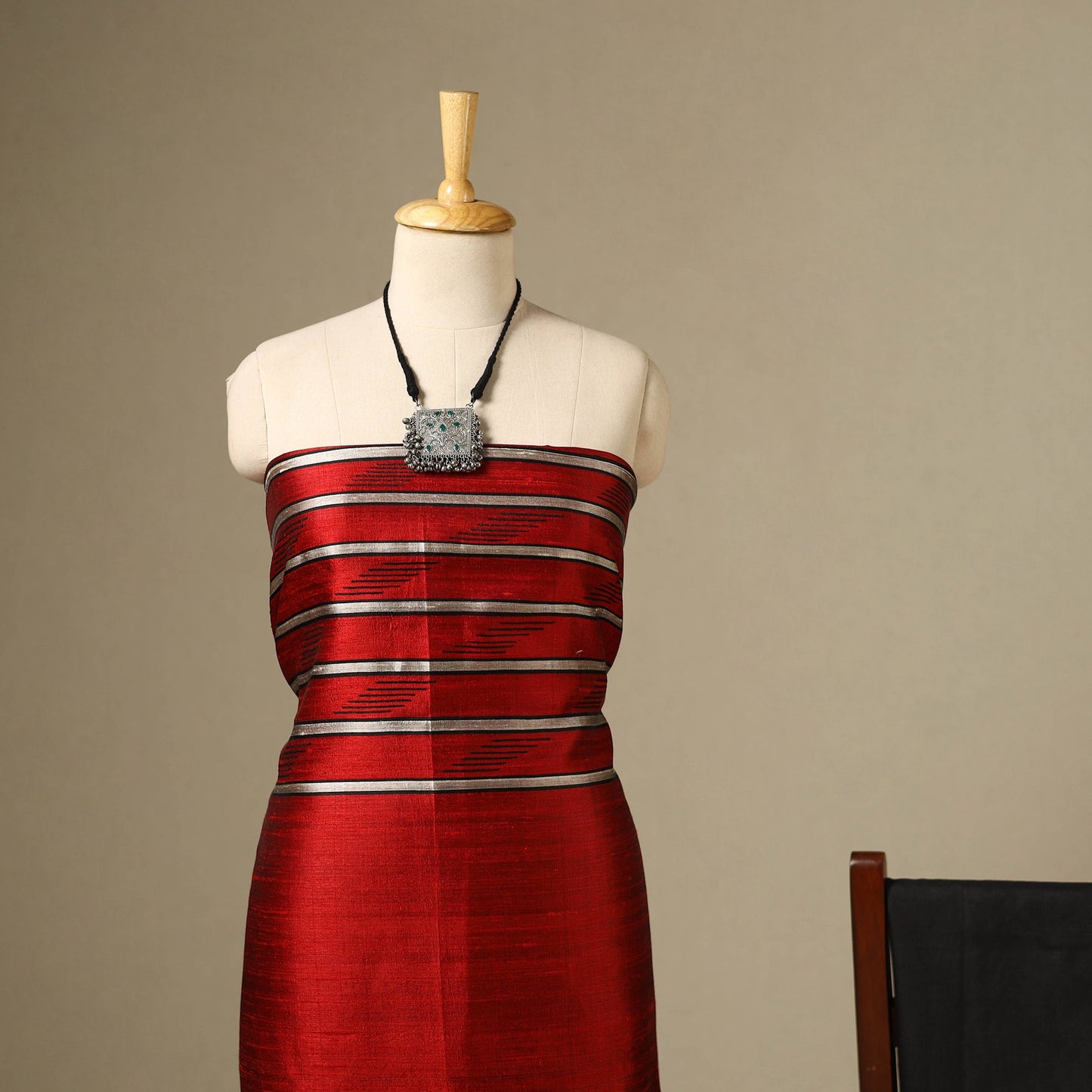 Red 3pc Handloom Tussar Silk Bhagalpuri Dress Material