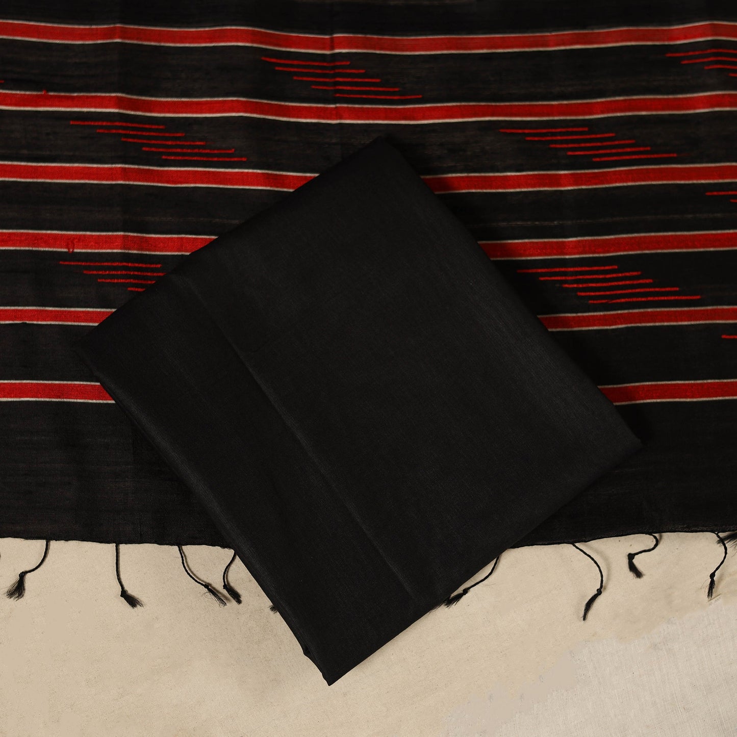 Red 3pc Handloom Tussar Silk Bhagalpuri Dress Material