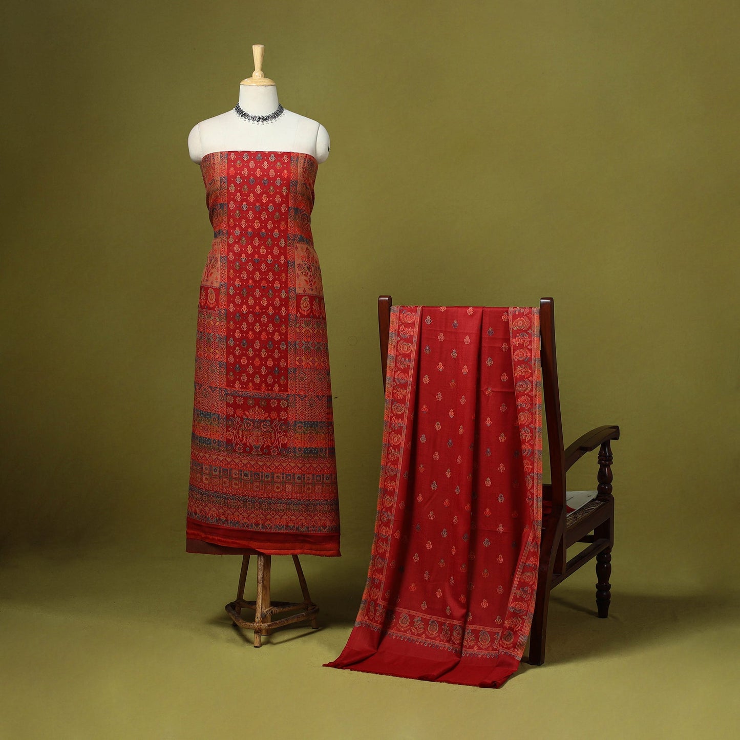 3pc jacquard weave merino wool unstitched dress material 14
