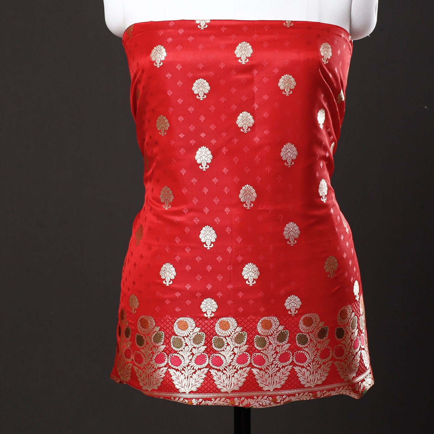 3pc Zari Cutwork Semi Silk Banarasi Dress Material