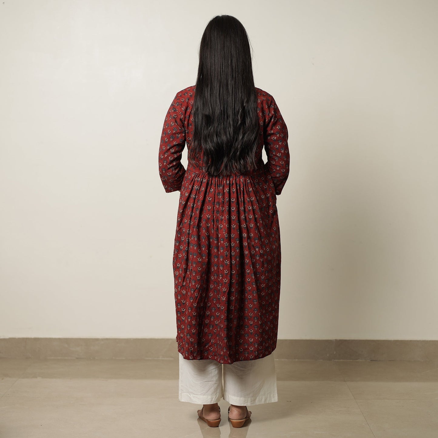 Buy Ajrakh Block Printed Cotton Flared Kurta for Women