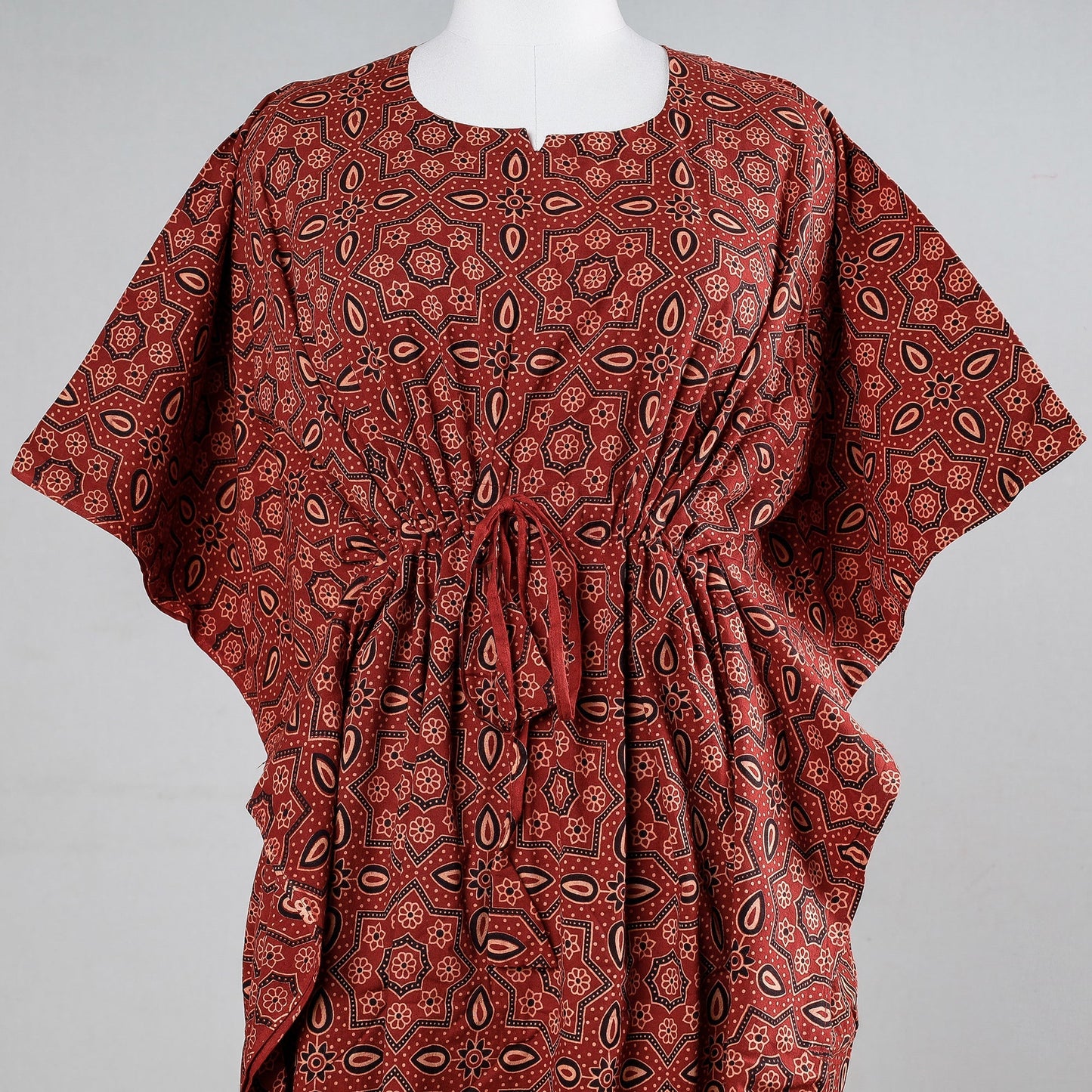 Ajrakh Block Printed Cotton Kaftan with Tie-Up Waist