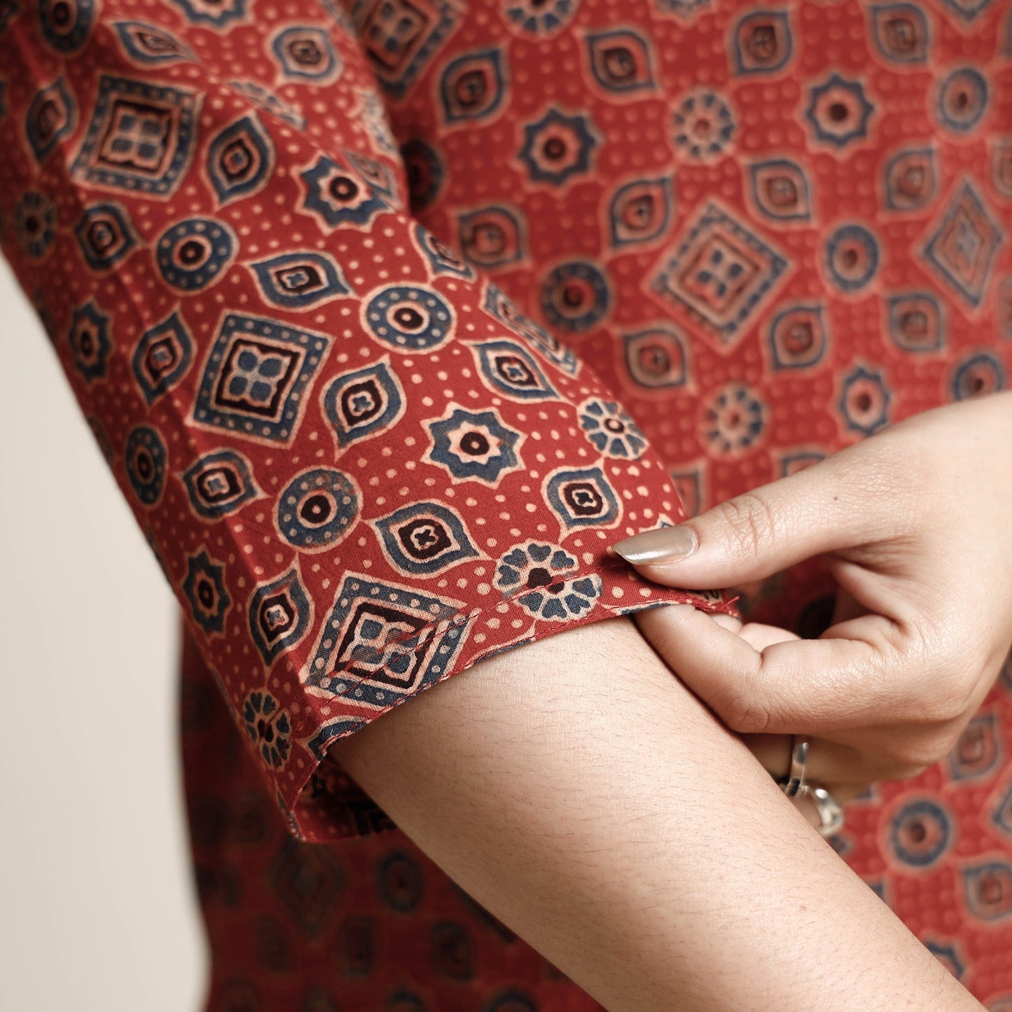 Buy Ajrakh Block Printed Cotton Kurta with Palazzo & Dupatta Set Online at iTokri.com