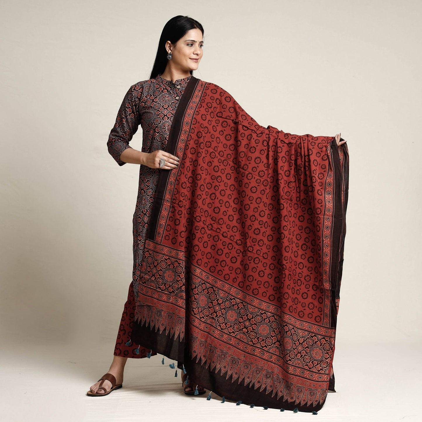 Printed cotton kurta with palazzo & dupatta set