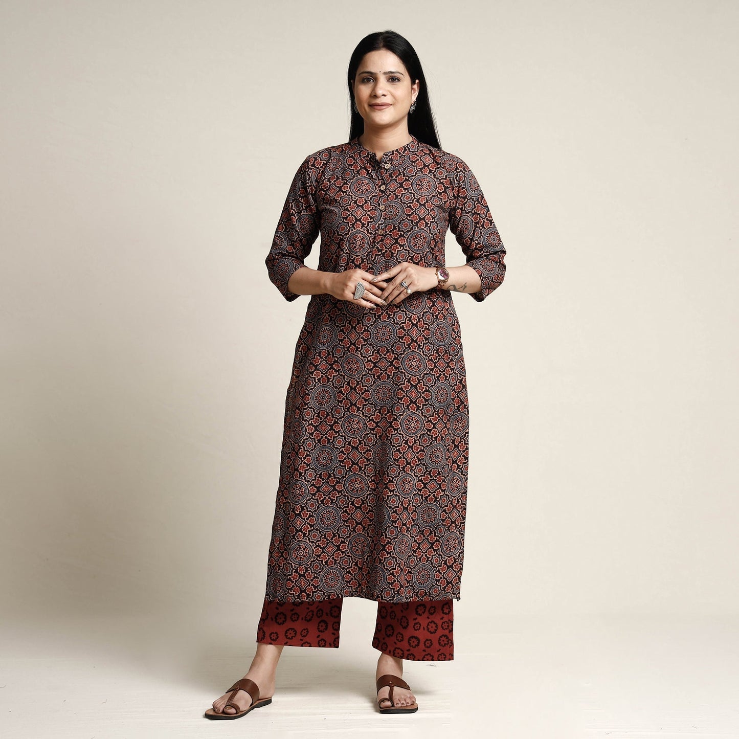 Printed cotton kurta with palazzo & dupatta set