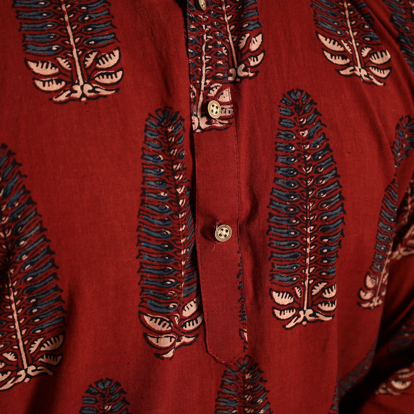 Red - ajrakh block printed cotton men long kurta