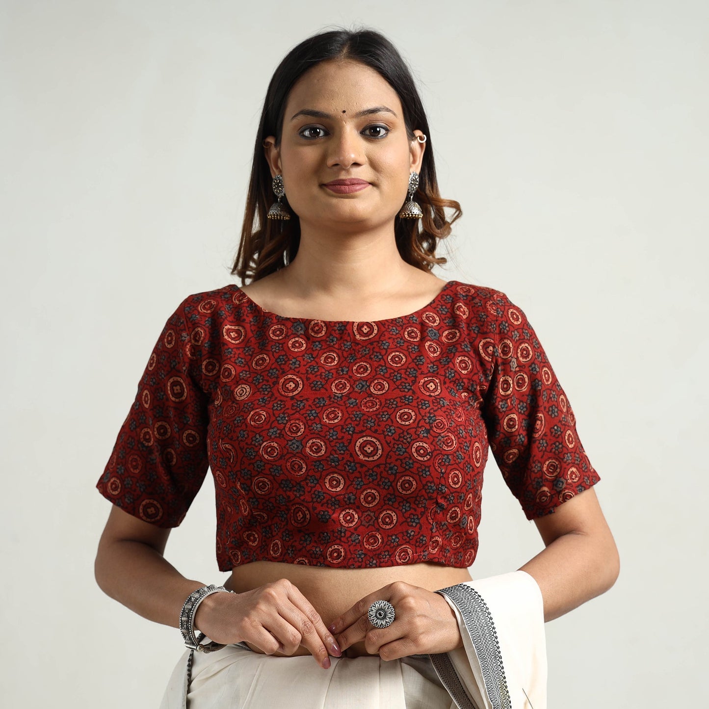 Buy Ajrakh Block Printed Cotton Stitched Blouse Online at iTokri.com