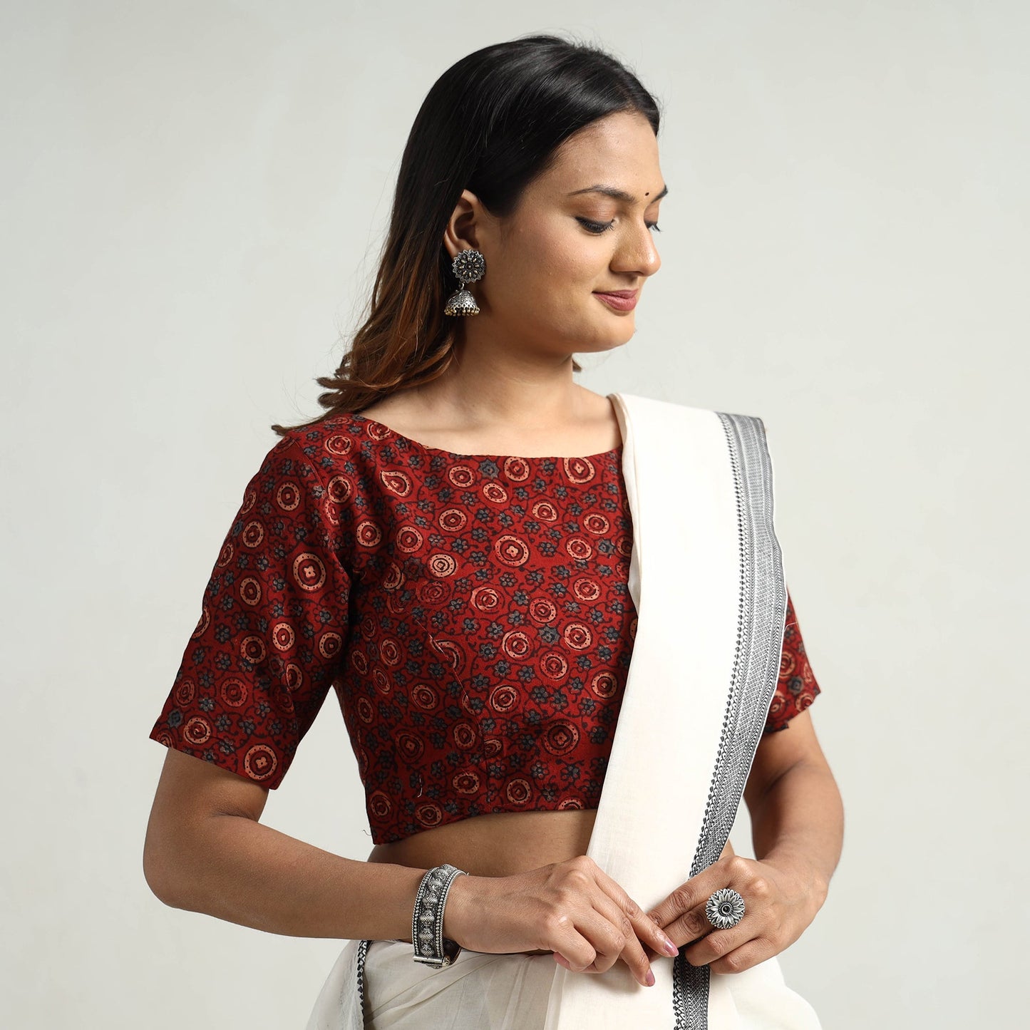 Buy Ajrakh Block Printed Cotton Stitched Blouse Online at iTokri.com