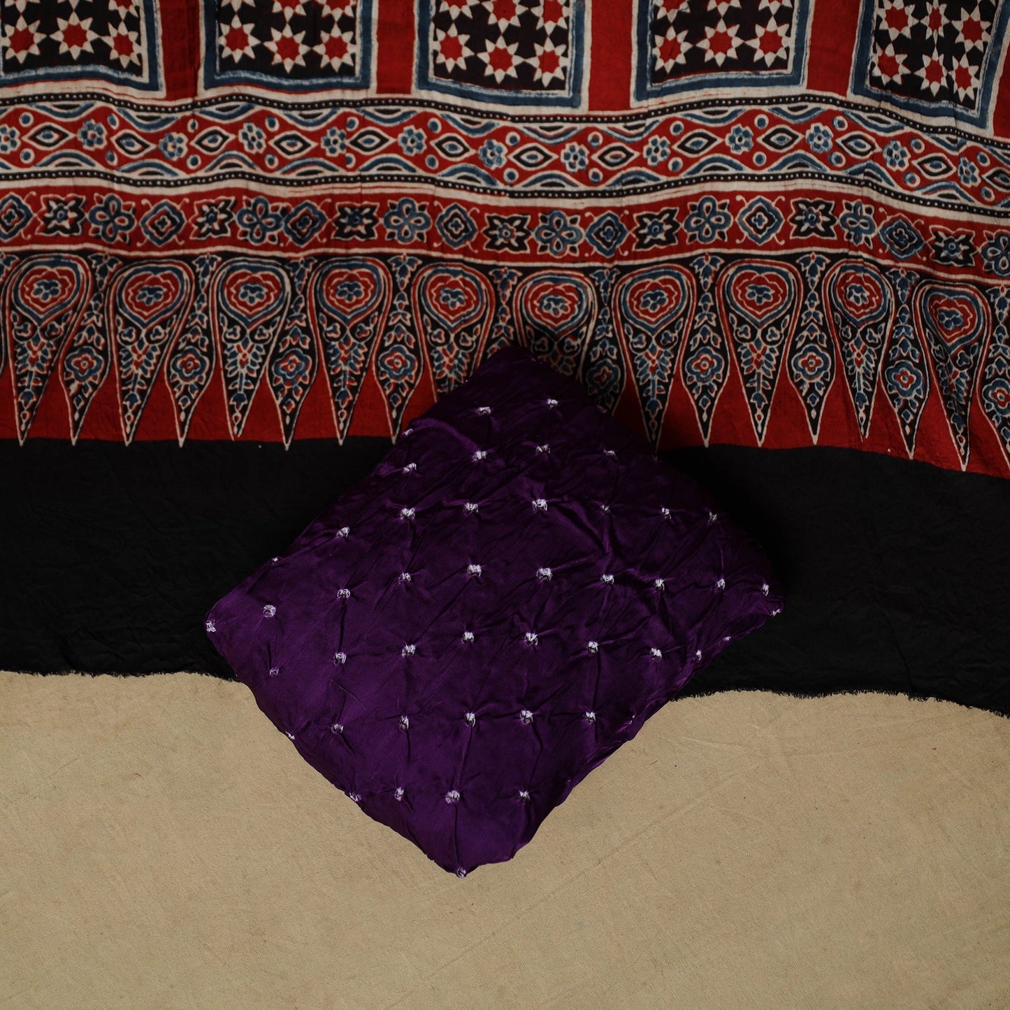 Ajrakh hand block print with bandhani modal silk natural