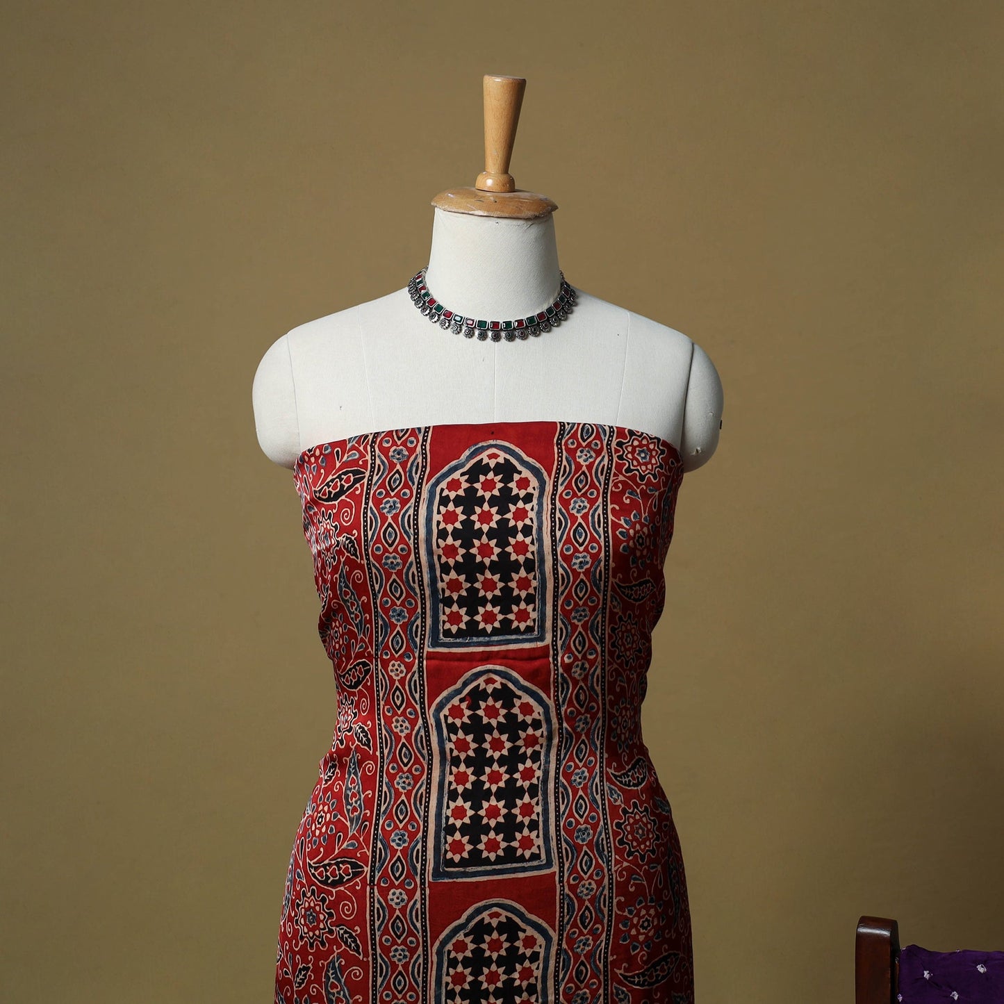 Ajrakh hand block print with bandhani modal silk natural