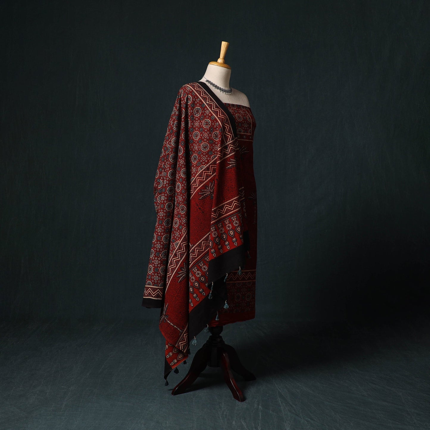 Ajrakh hand block print natural dyed cotton 2pc unstitched