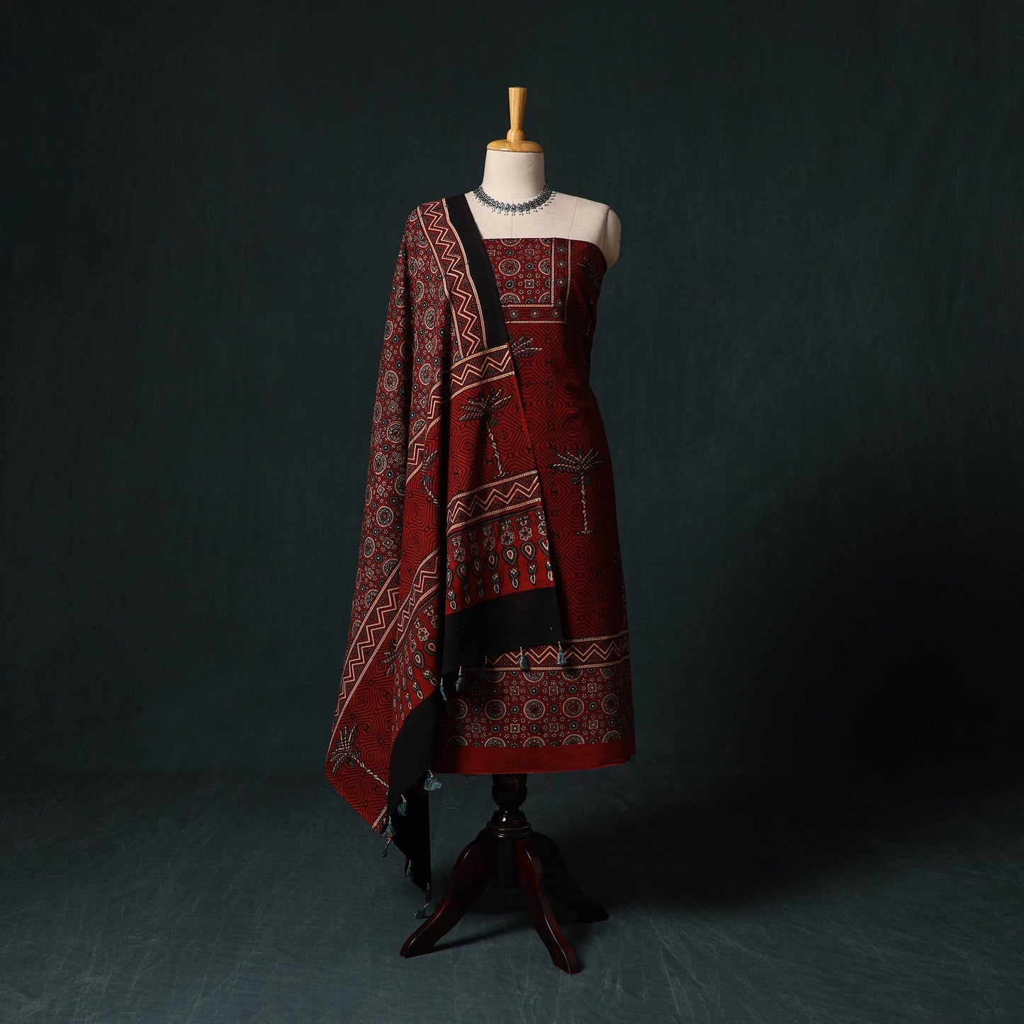 Ajrakh hand block print natural dyed cotton 2pc unstitched