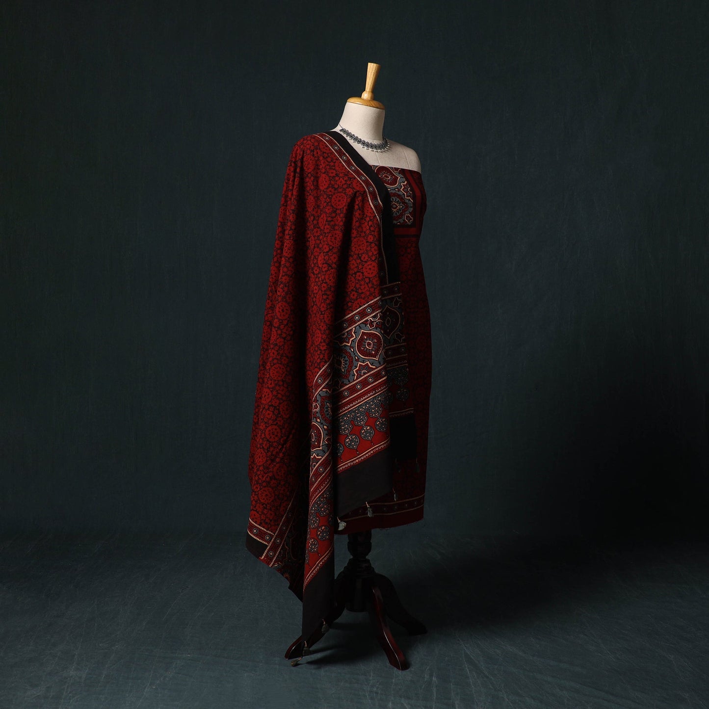 Ajrakh hand block print natural dyed cotton 2pc unstitched