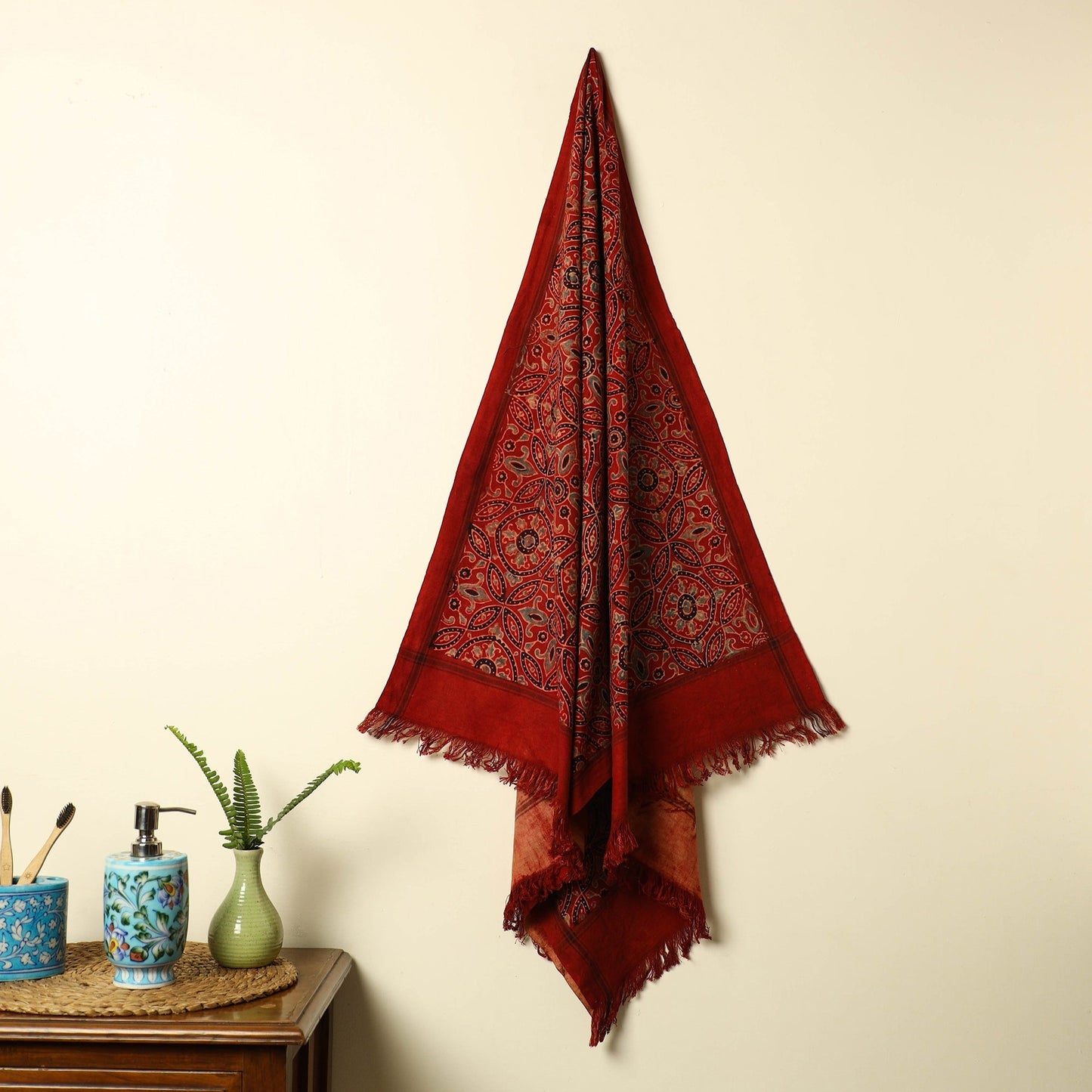 Red Handloom Block Print Cotton Ajrakh Towel