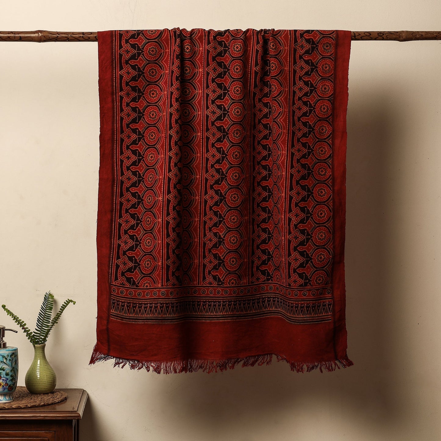 Red Block Print Cotton Ajrakh Handloom Towel