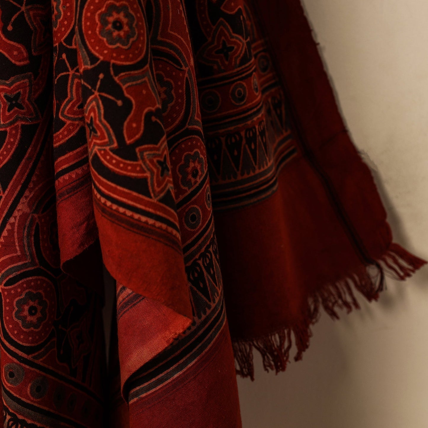 Red Block Print Cotton Ajrakh Handloom Towel
