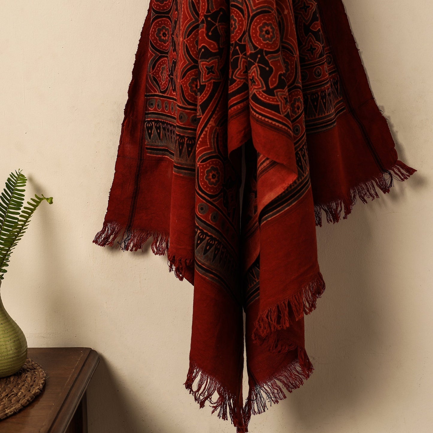Red Block Print Cotton Ajrakh Handloom Towel