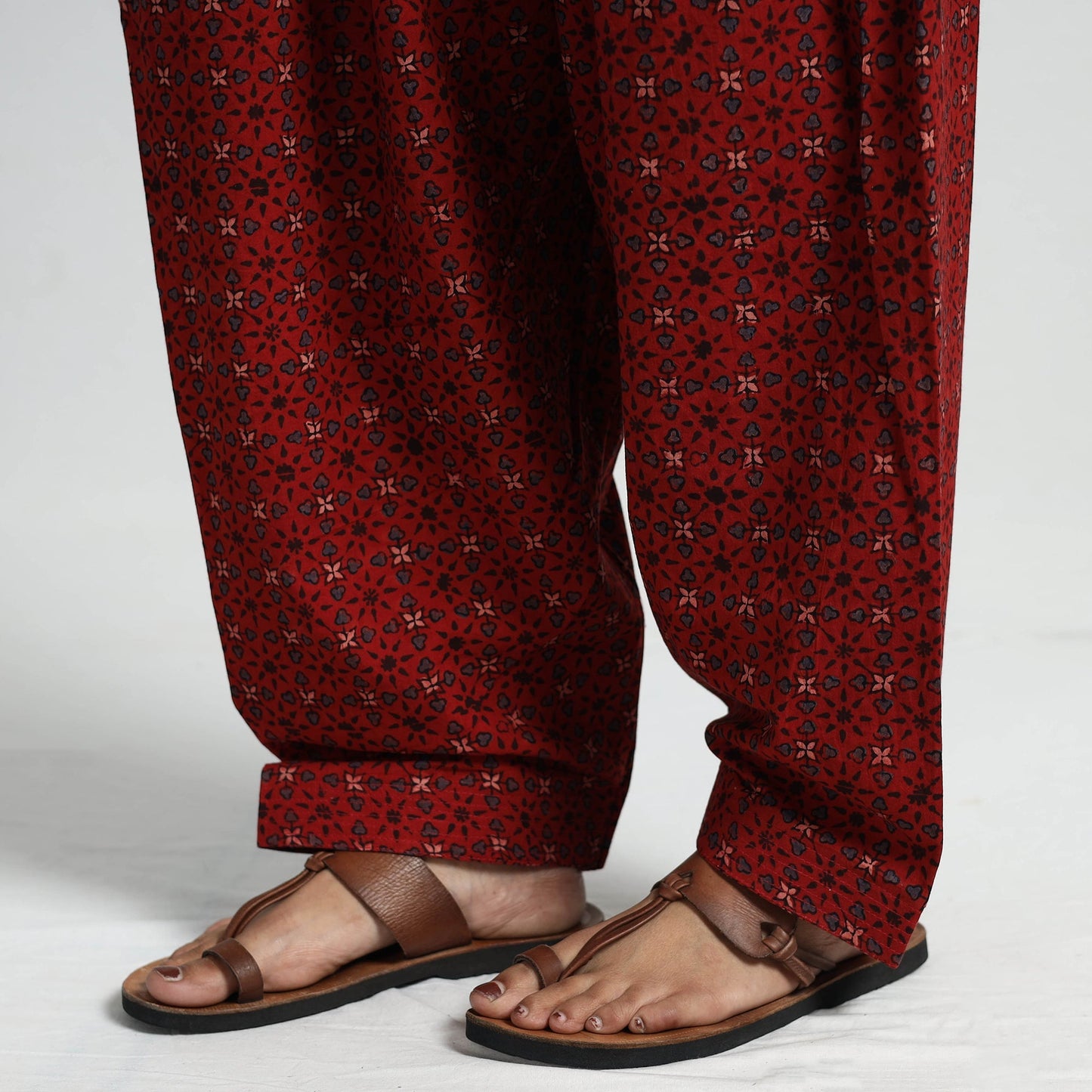 Red - Ajrakh Hand Block Printed Cotton Elasticated Salwar 03