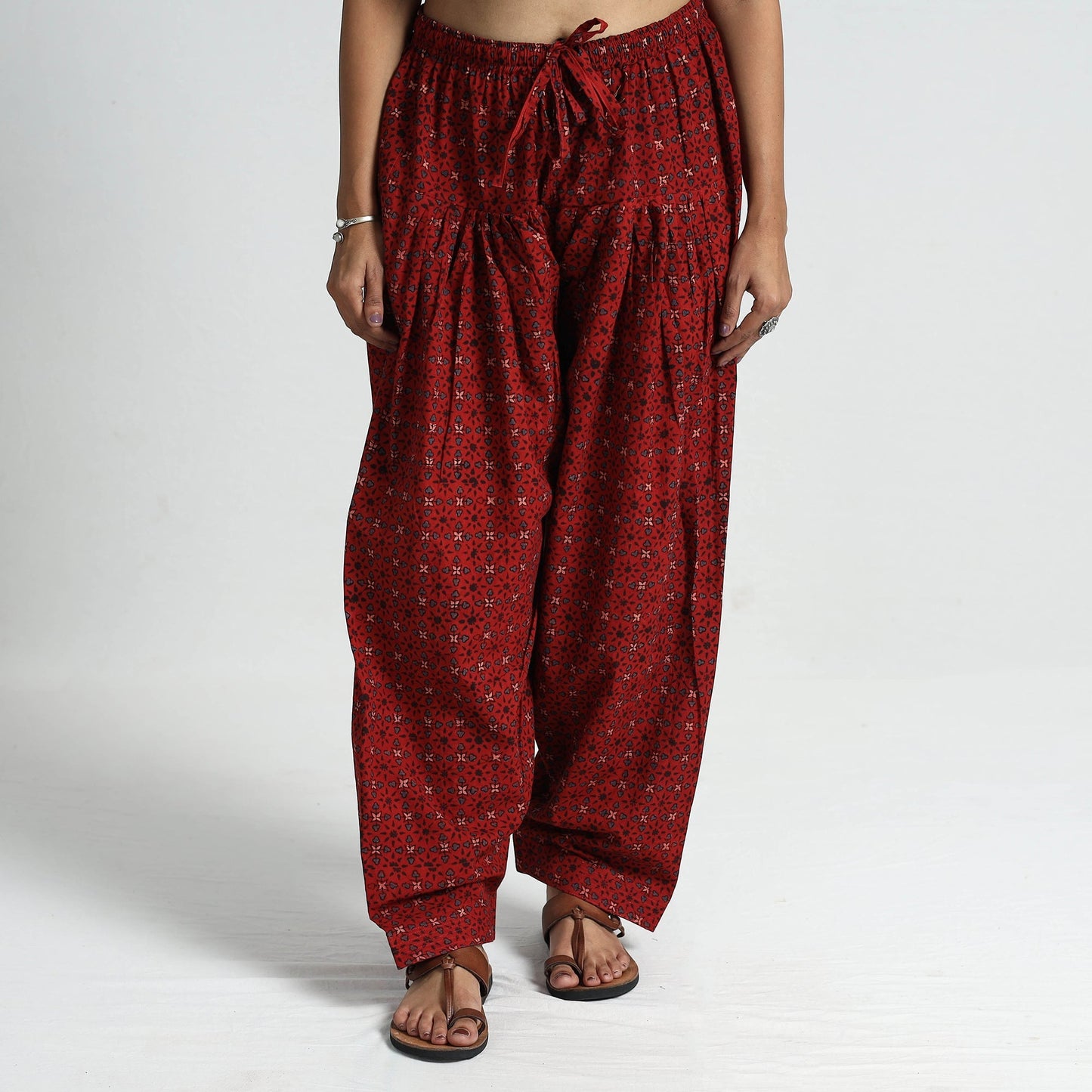 Red - Ajrakh Hand Block Printed Cotton Elasticated Salwar 03