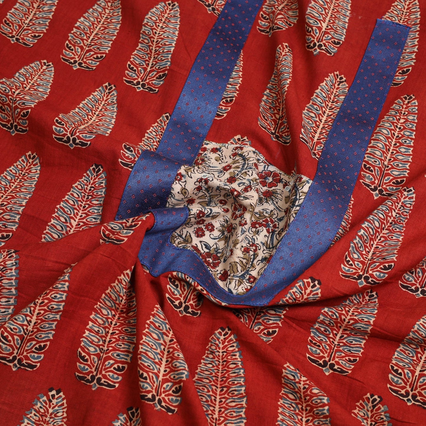 Buy Red Ajrakh Print Patchwork Cotton Kurta Material