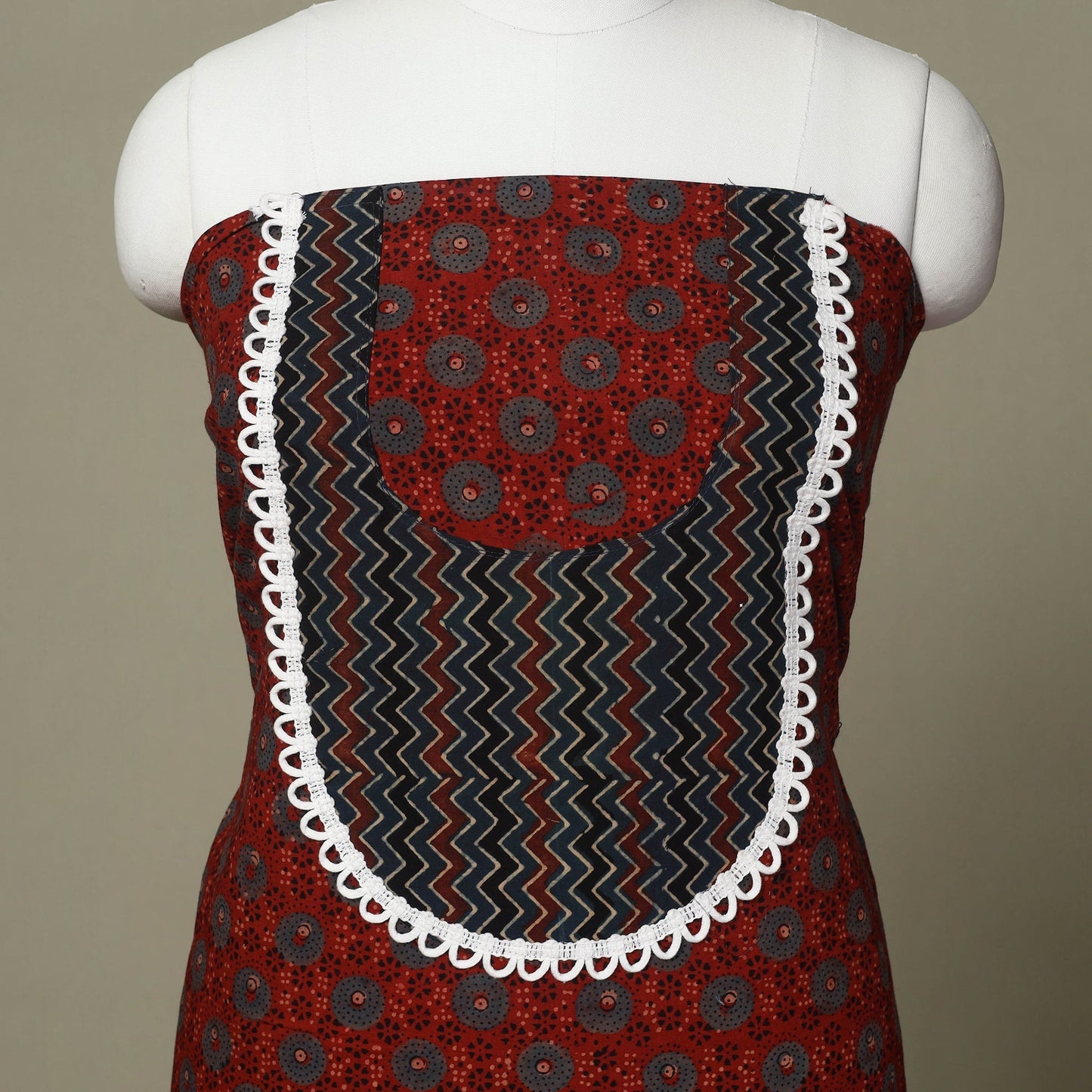 Red - patchwork cotton unstitched kurta material (3.1m) 15