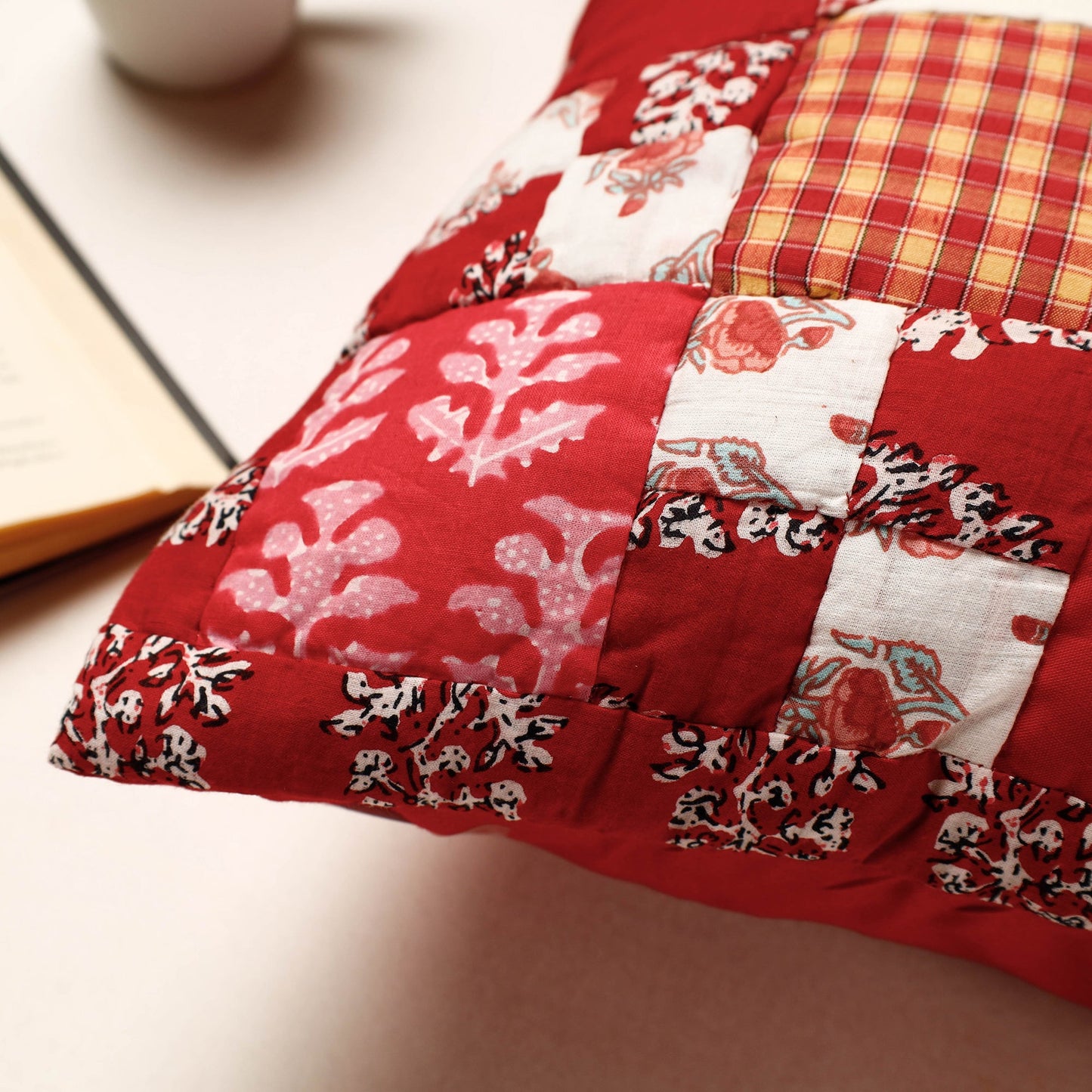 Applique Quilted Cotton Cushion Cover (16 x 16 in)