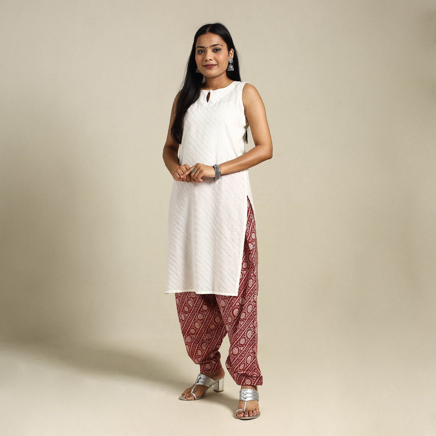 Red Bagh Block Print Natural Dyed Cotton Salwar