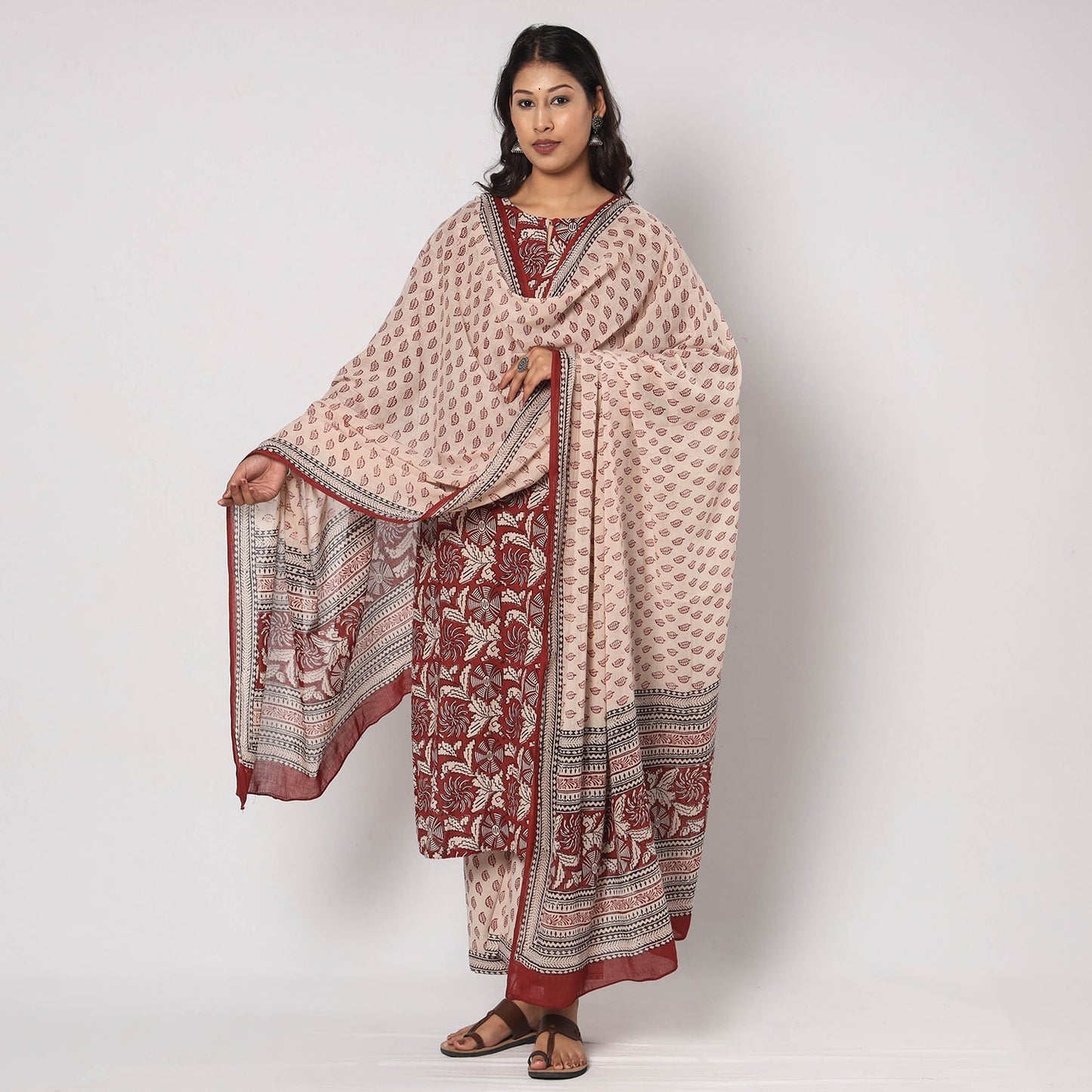 Bagh Block Printed Cotton Kurta with Palazzo & Dupatta Set