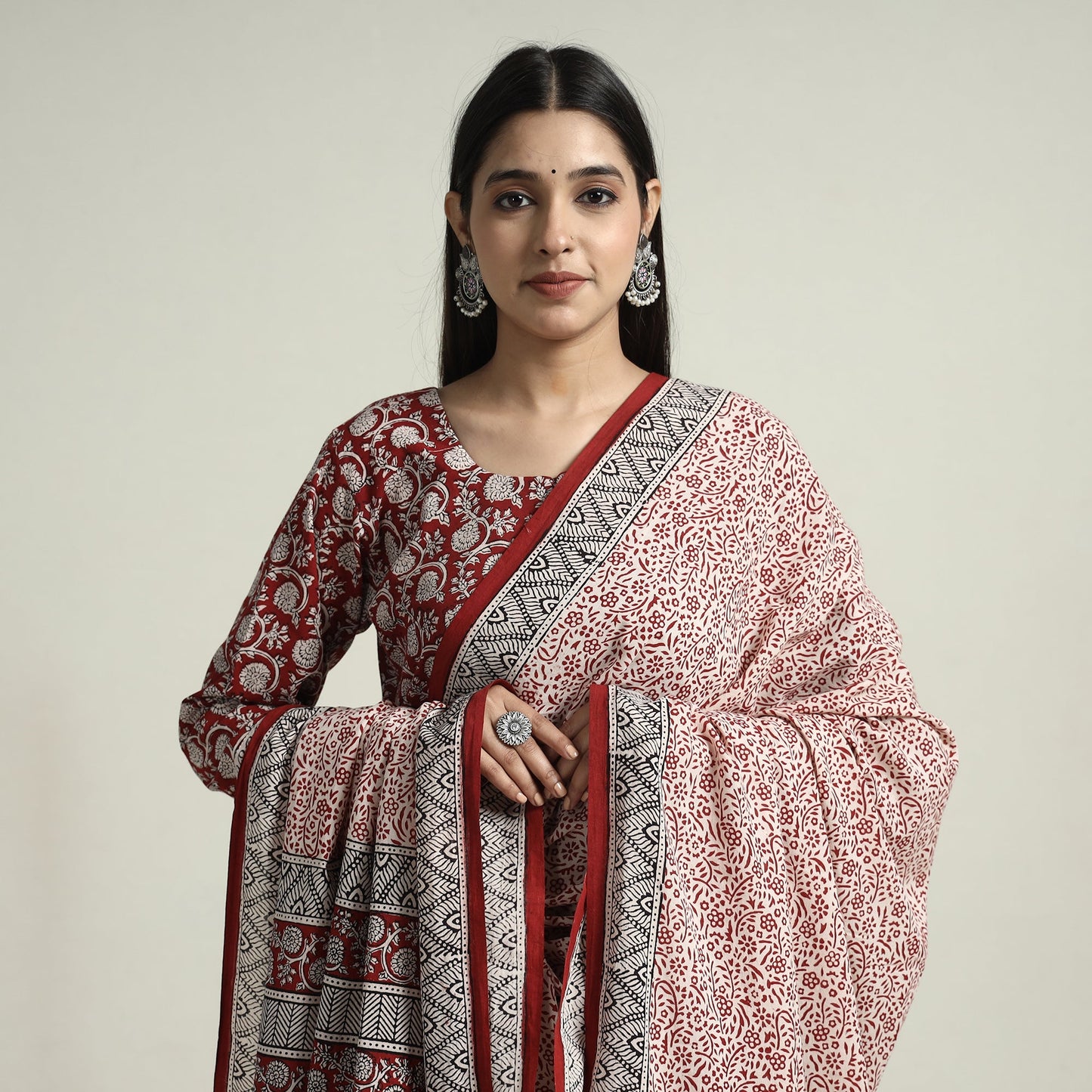 Red - bagh block printed cotton kurta with palazzo &